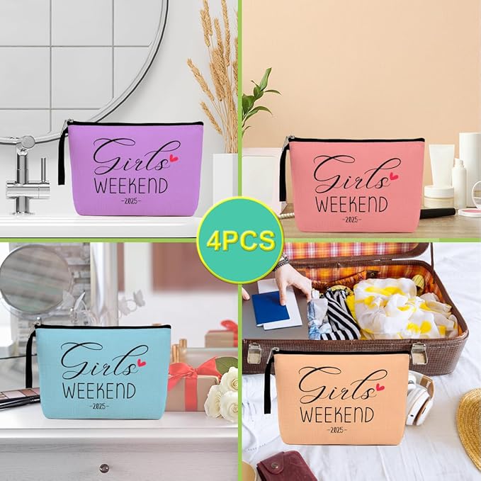 4Pcs Weekend Bags for Women - Girls Trip Gifts & Favors - Makeup Bag, Weekender Bags with Zipper Pouch for Wedding, Birthday, Bachelorette Party