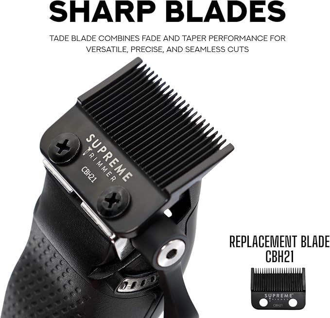 Supreme Trimmer Darkstar 82 Metal Body Clipper w. Magnetic Vector Motor | 180 Min Run Time, 9100 RPM Hair Clipper | Low Noise Professional Barber Clipper DLC Tade Blade | STC82