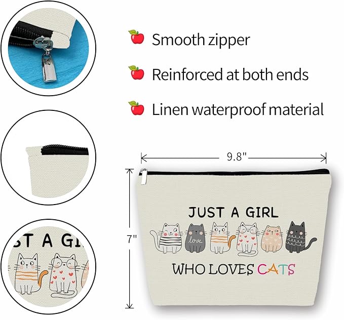 Cat Makeup Bag For Cat Lover Christmas Gift: Cute Cosmetic Bag & Toiletry Pouch Just A Girl Who Love Cats Themd For Mom, Daughters, Friends,Teen Girl & Women.Ideal Gifts For Travel, Birthdays.