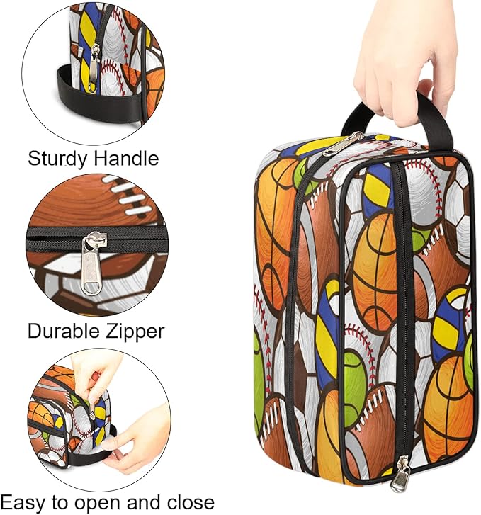 Sport Baseball Portable Travel Toiletry Bag, Volleyball Soccer Ball Cosmetic Organizer Makeup Bag Shower Shaving Bag for Men Women