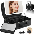 15''X11'' Large Makeup Bag with Removable Lighted Mirror, Professional Travel Makeup Train Case PU Leather Cosmetic Make up Organizer with Adjustable Dividers & Brush Storage Board