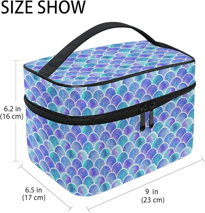 Mermaid Makeup Bag, Watercolor Rainbow Scales Mermaid Makeup Organizer Bags Toiletry Bag Box Travel Cosmetic Bag Make Up Train Case for Women Teen Girl Ladies