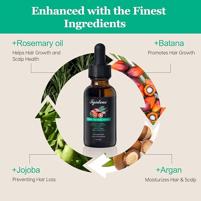 Tgideas Rosemary Batana Oil - Organic Hair Growth - for Scalp & Hair Strengthening - All Hair Types Treatment Oil - Eyebrow & Eyelash Nourishing - 2 Packs