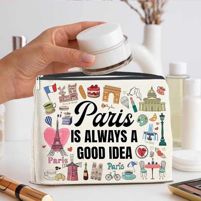 Pairs Travel Gifts Makeup Bag Pairs Gifts for Women Friend Traveler Cosmetic Bag Pairs Lover Gift Paris Is Always a Good Idea Zipper Makeup Pouch
