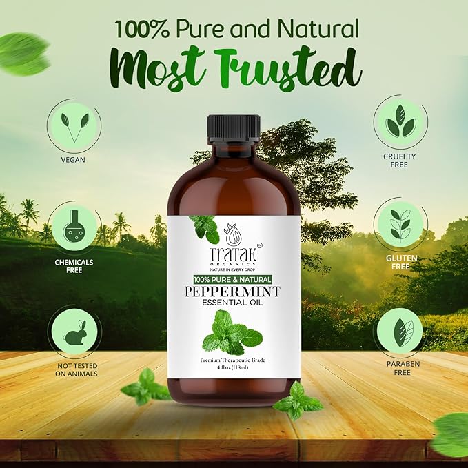 Peppermint Piperita Essential Oil – 4 Fl Oz – 100% Natural Piperita Oil - for Diffuser, Hair Care, Face, Skin Care, Aromatherapy, Scalp and Body Massage, Soap and Candle Making