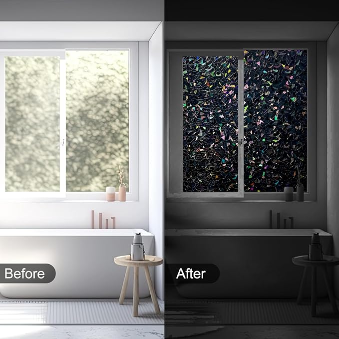 Volcanics Total-Blackout-Window-Privacy-Film, Rainbow Room Darkening Black Window Cover, Static Cling 100% Light Blocking 35.4 x 78.7 Inches