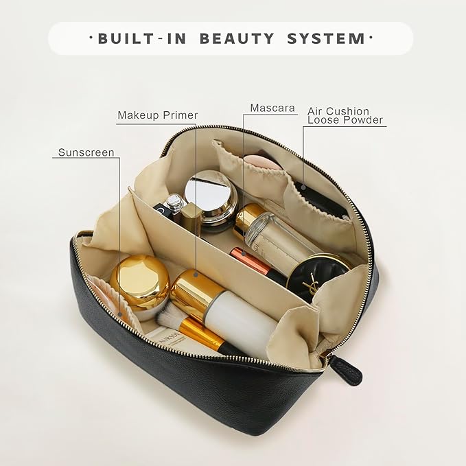 Travel Makeup Bag – Large Cosmetic Organizer with Waterproof PU Leather, Smooth Double Zipper & Tear-Resistant Lining, Toiletry Pouch for Women (Black)