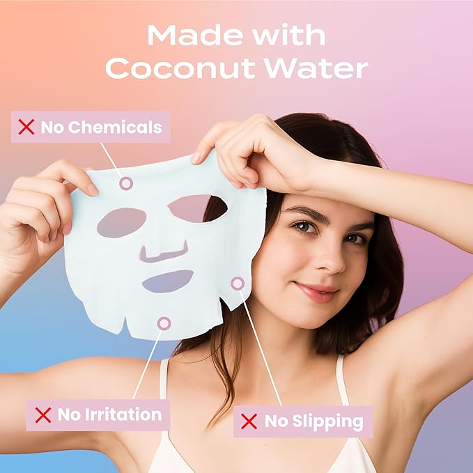 Body Restore Natural Collagen Face Mask 12 Pack – Korean Skin Care Mask with Fermented Coconut Water, Christmas Stocking Stuffers, White Elephant, Birthday Gifts for Women & Men, Dry Skin - Variety