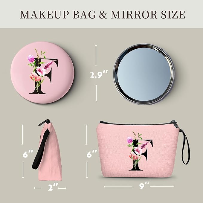 Birthday Thank You Appreciation Monogrammed Gifts for Mom Aunt Teacher Sister Friend Coworkers Bride Bridesmaid Makeup Cosmetic Bag with Mirror Mothers Day Christmas Graduation F