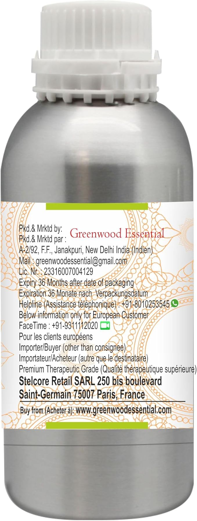 Greenwood Essential Pure Bergamot Essential Oil (Citrus bergamia) Steam Distilled 1250ml (42 oz)