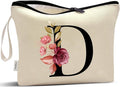 Vavabox A-Z Personalized Makeup Bag, Birthday Gifts for Women Mom, Gifts for Best Friend, Bride Bridesmaid Cosmetic bag (D, Yellow)