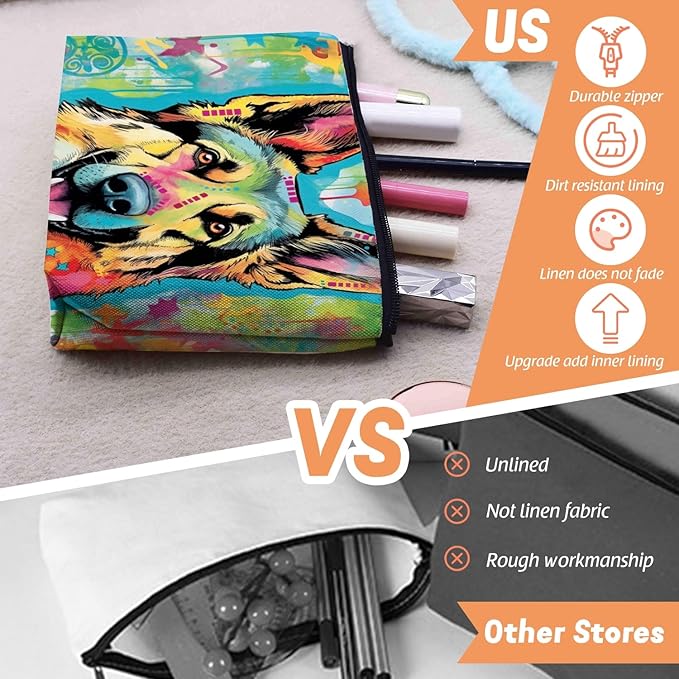 Cosmetic Bags Travel Makeup Toilet Case Waterproof Pouch for Women Girls 6.7X9.45inches - German Shepherd in A Color - Splashed Artistic Background