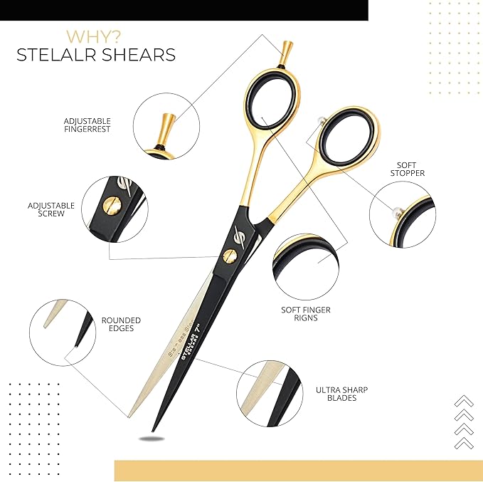 Professional Barber Hair Cutting Scissors 7.5” – Premium Japanese Stainless Steel Hair Shears with Razor Edge Blades – Salon & Home Haircut Scissors for Men, Women, Kids & Pets – Black Gold Series