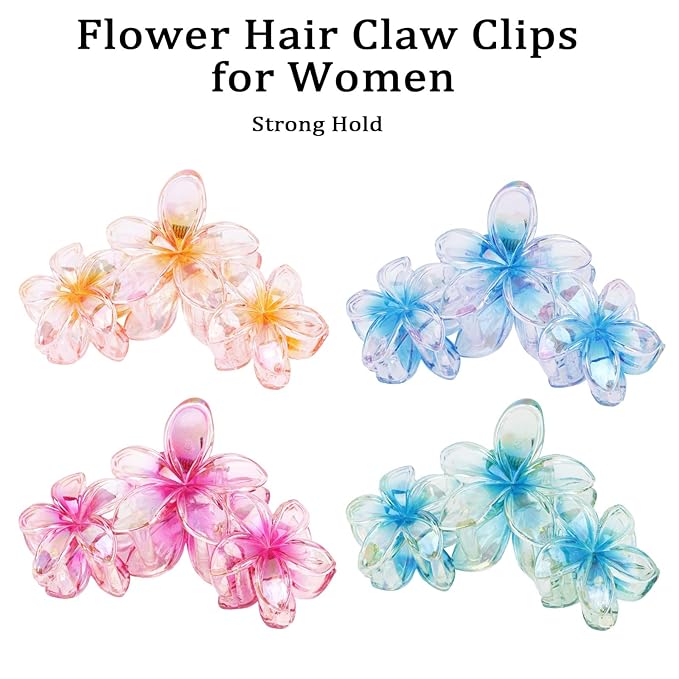 Hawaiian Flower Hair Clips Large Matte Hair Claw for Women Non-Slip Strong Hold Clips for Thick Hair, Hair Accessories for Women and Girls