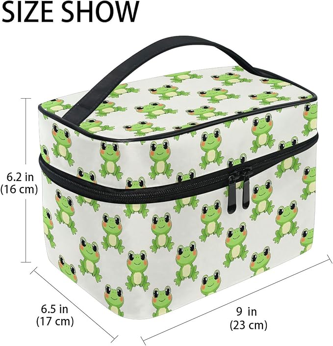 MNSRUU Makeup Bags, Frog Cute Makeup Organizer Bags Toiletry Bag Box Travel Cosmetic Bag Make Up Train Case for Women Teen Girl Ladies