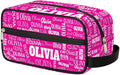 Personalized Travel Cosmetic Bag Waterproof Makeup Bags, Custom Name Rosy Pink Organizer Case Toiletries Container Bag