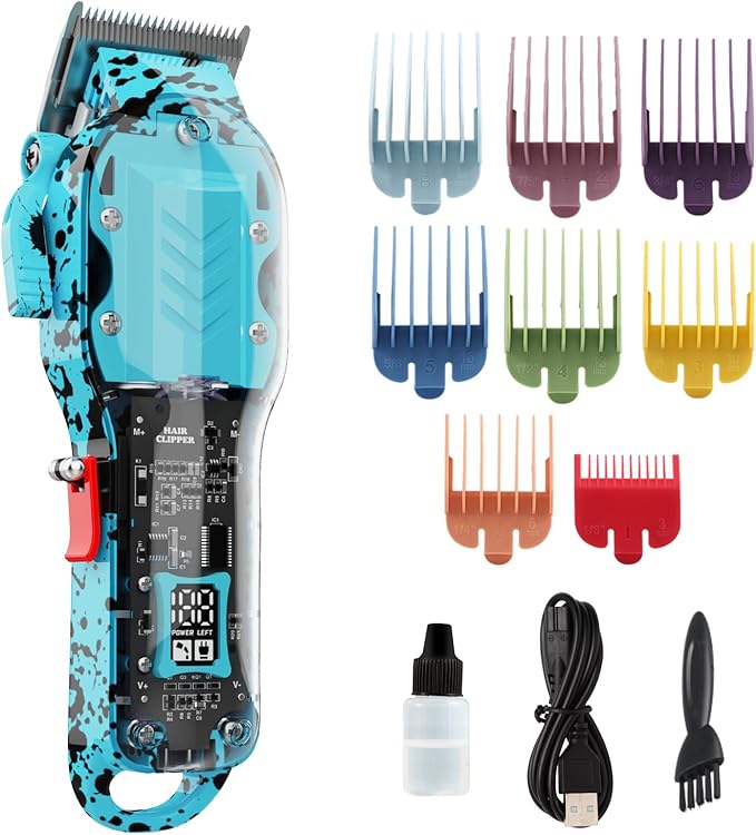 Hair Clippers for Men, Cordless Barber kit for Hair Cutting & Grooming, Hair Clippers Set for Barber Haircut with LED Display（Blue）