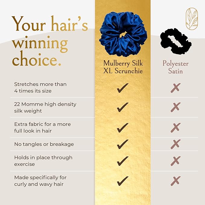 Silk Scrunchies for Women Ponytail Holders – Oversized Mulberry Silk Scrunchies – Extra Large No Damage Hair Ties for Curly, Thick, and Thin - Hair Accessories for Women – Sapphire, XL By Curlfriend