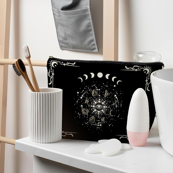 Boho Celestial Moon Phase Makeup Bag - Witchy, Halloweencosmetic Bag