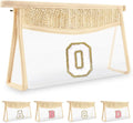 Personalized Initial Letter Bag Boho Straw Clear Makeup Bag,Small Cute Chenille Varsity Letter Pouch With Zipper,Beach Travel Toiletry,Portable Monogrammed Cosmetic Bag for Women Girls,O