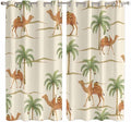 2 Panel Kitchen Cafe Curtains, Date Coconut Tree Sunlight Filtering Nature Air by Hokiten