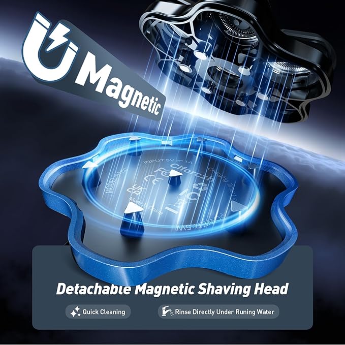 Head Shavers for Bald Men - 7D Detachable Electric Razor, IPX6 Waterproof Wet Dry Rotary Shavers, LED Display Rechargeable Head Shaving with Fast Charging, Blue