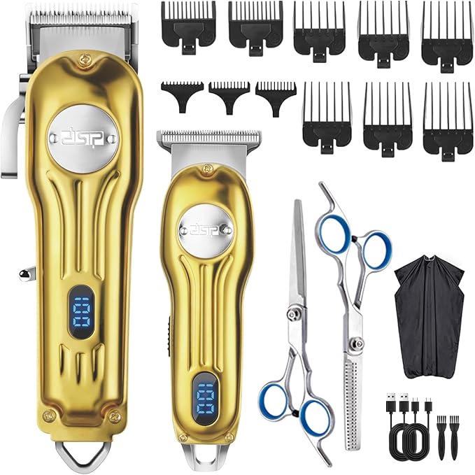 DSP Professional Hair Clipper for Men, Clipper and Trimmer Set - Electric Clipper for Hair Cutting, Cordless Barber Clipper Set with LED Display for Men Gift (Gold)