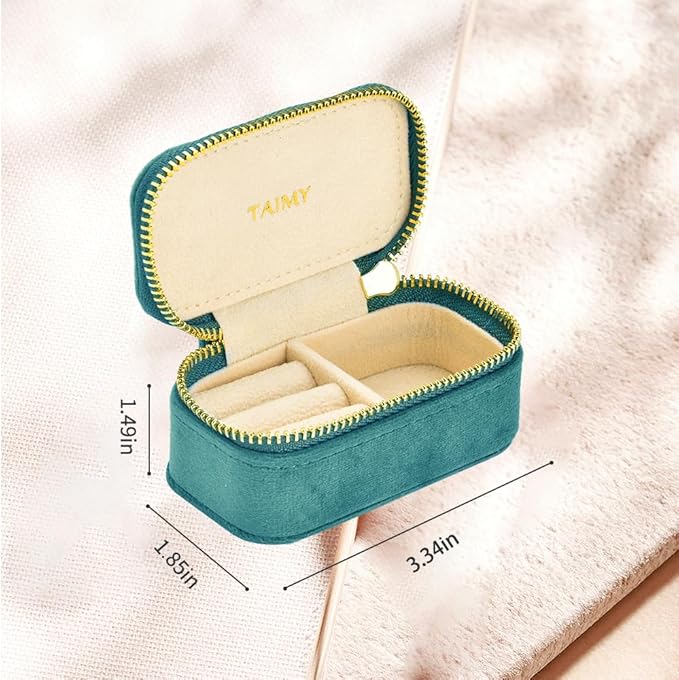 Small Travel Jewelry Case, Mini Tiny Plush Velvet Jewelry Box for Women and Girls, Pocket Size Jewelry holder organizer for Rings Earrings and Small Items(Coral Blue)