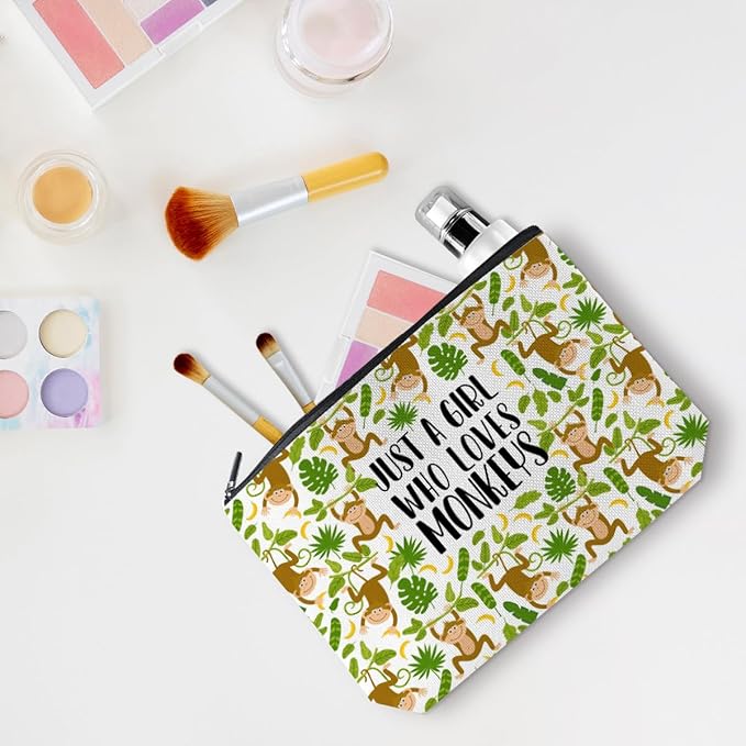 Cute Monkey Print Makeup Bag Monkey Gifts Cosmetic Travel Bag Monkey Accessories Decor Stuff for Animal Monkeys Lovers Women Girls Sister Best Friend Mom Funny Skincare Bags for Christmas Birthday