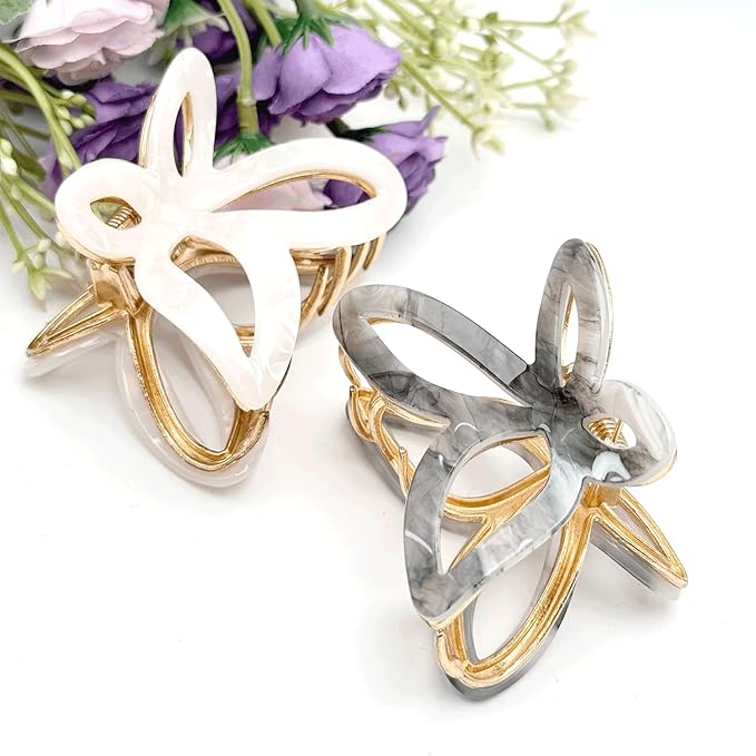 Metal Acetate Butterfly Hair Claw Clip - Elegant Non-Slip Hair Clamp for Women, Girls - Perfect for Ponytails, Buns, and Half-Up Styles (2 Pack) (little butterfly)