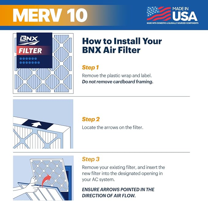 BNX TruFilter 16x20x1 MERV 10 AC Furnace Air Filter - Image 7