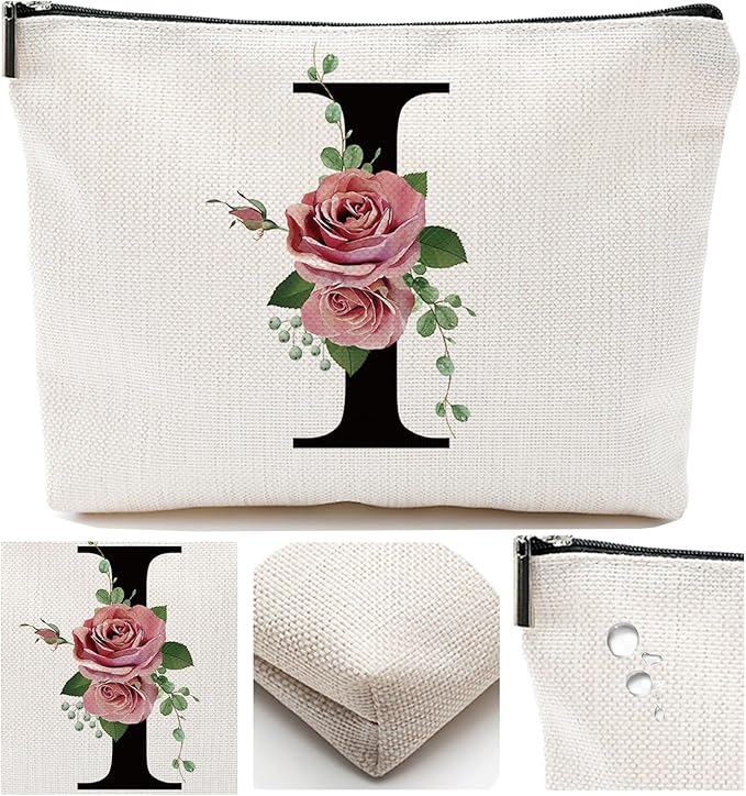 Initial A-Z Personalized Letter Makeup Bag, Monogrammed Bridesmaid Gifts/Presents Cosmetic Bag, Portable Stationery Storage Organizer Pouch, Friendship Love Travel Makeup Bags