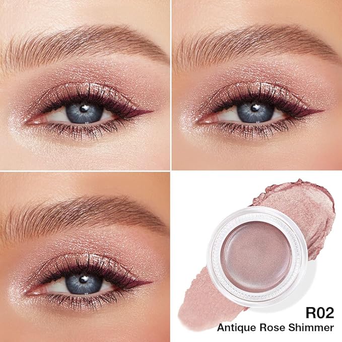 Single Cream Eye Shadow,Antique Rose Shimmer Glitter Natural Nude Monochrome Eyeshadow Palette,Waterproof,Long Lasting Naturing-Looking,Vegan & Cruelty-Free,R02