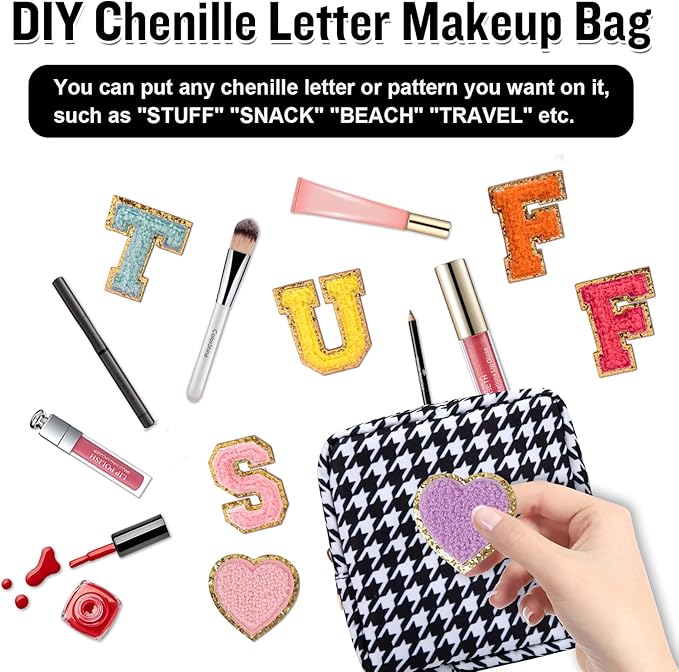 Nylon Mini Makeup Bag for Purse, Small Cute Makeup Bag Preppy Cosmetic Zipper Pouch Purse, Waterproof Travel Coin Pouch Sanitary Napkin Storage Bag Makeup Organizer for Women Girls(Black Houndstooth)