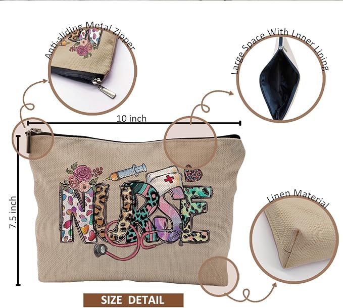 Nurse Makeup Bags - Cosmetic Bags With Zipper for Nursing Students (Brown)