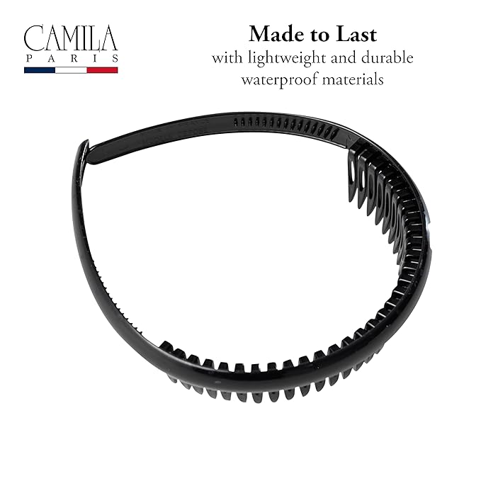 Camila Paris AD110 French Headband for Women, Black, Strong Hold Grip Women's Hair Band, Very Flexible, No Slip and Durable Styling Girls Hair Accessories, Made in France