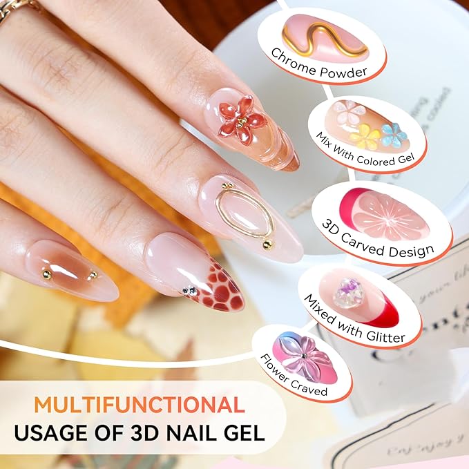 Makartt Blooming Gel & 3D Gel Nail Art Kit: Clear DIY Nail Art Supplies for Watercolor Marble Spreading Effect & 3D Drawing Molding Sculpture Gems and Decoration, UV LED Soak Off 15ml