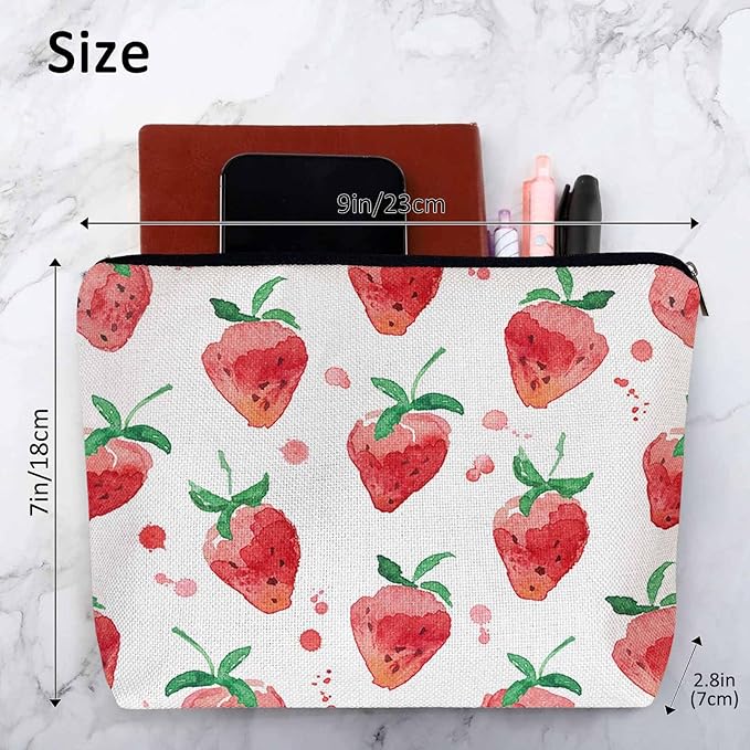 Strawberry Cosmetic Travel Bag For Toiletries, Summer Fruits Strawberry Red Makeup Bag Toiletry Bags For Women, Flax Cosmetic Bags Make Up Bag Purse Toiletries Bag Birthday Gift