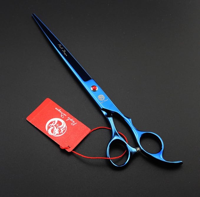 Purple Dragon 8 inch 3 in 1 Professional Pet Grooming Thinning Scissors - Upward Curved Shears and Dog Hair Cutting Scissor - Perfect for Pet Groomer or Family DIY Use (Blue)