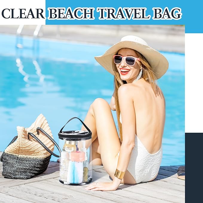 Sanwuta Clear Lotion Bag for Toiletry Cylinder Makeup Bag Heavy Duty Sunscreen Travel Organizer Pouch Waterproof Cosmetic Bag with Handle Zipper Gift for Christmas Beach Pool Airport Women(Black)