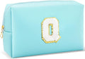 Gifts for Girls Initial Makeup Bag Personalized Cosmetic Bag with Zipper Cute Travel Toiletry Bag Waterproof PU Preppy Makeup Pouch Birthday Gift for Teen Girls Women(Blue Q)