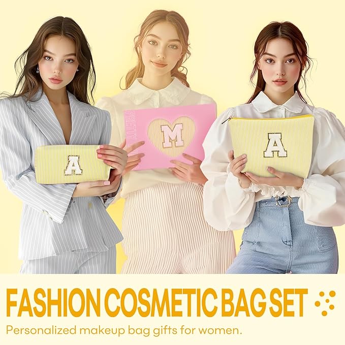 mibasies 2 PCS Initial Makeup Bags for Women: Cosmetic Bag for Travel Toiletry - Personalized Cute Makeup Pouch - Gifts for Grilfriend Wife Moms Bridesmaid - Retirement Travel Gifts - Yellow E