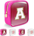 Personalized Initial Letter Clear Preppy Makeup Bag,Mini Nylon Chenille Letter Cosmetic Bag Cute Zipper Pouch Coin Purse for Teen Girls,Portable TSA Approved Travel Essentials Bag Gift for Women,A