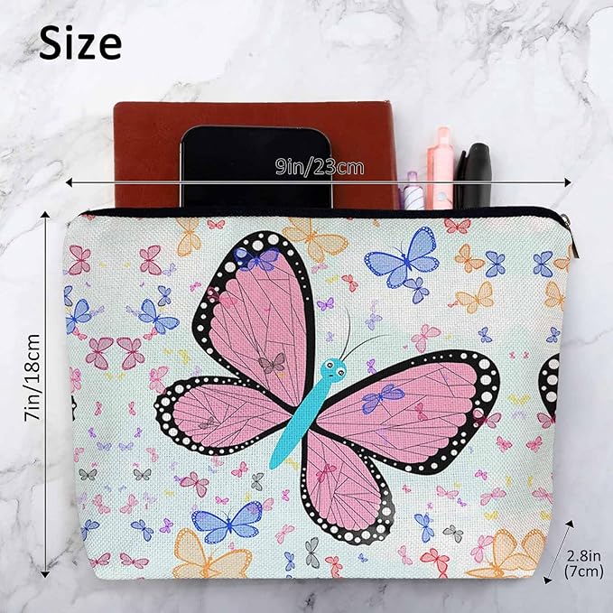 Makeup Bag For Purse Butterfly, Colorful Butterflies Garden Butterfly Cosmetic Bags For Women With Zipper Travel Toiletry Pouch Makeup Bags Makeup Organizers Purse For Toiletries Cosmetics
