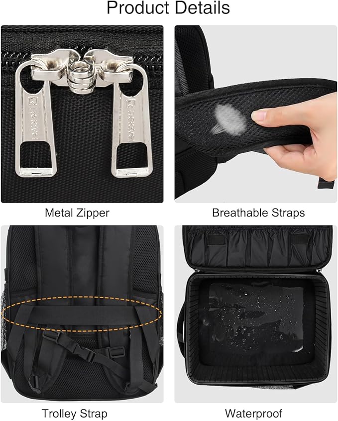 Makeup Backpack Professional Makeup Artist Bag Extra Large Cosmetic Bags with 8 Small Bags Double-Layer Travel Cosmetic Train Case Storage Organizer with Adjustable Divider
