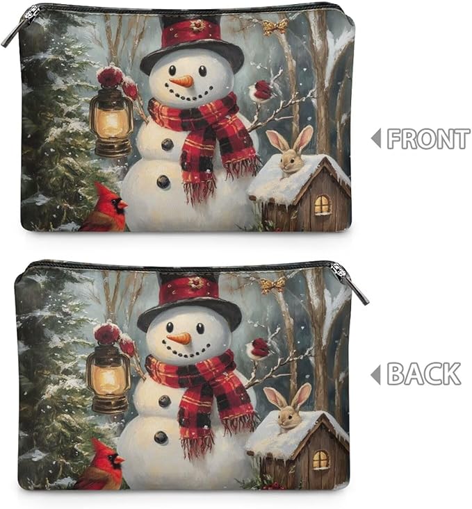 COEQINE Christmas Bag Organizer Pouches for Women Snowman Rabbit House Designer Pen Pouch Large Waterproof Cosmetic Bag with Zipper for Travel Work Holiday Vacation Gifts