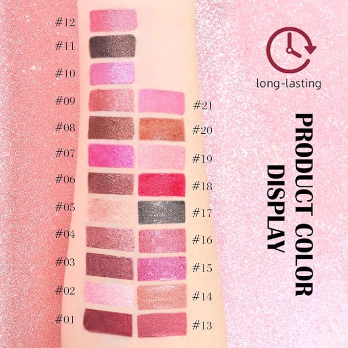 evpct Hot Pink Metallic Glitter Lip Liner and Lipstick Combo Lip Gloss Stain Set Makeup for Women Long Lasting Waterproof 24, Rose Pink Frosted Metallic Shimmer Glossy iridescent Liquid Lipstick 07