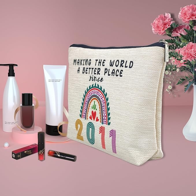 14 Year Old Girl Gift Ideas, 14th Birthday Gifts for Teenage Girls, Funny 2011 Birthday Decorations Makeup Bags for Her, Sister, Daughter, Niece, Cute Cosmetic Travel Pouch for Teen Girls Trendy Stuff