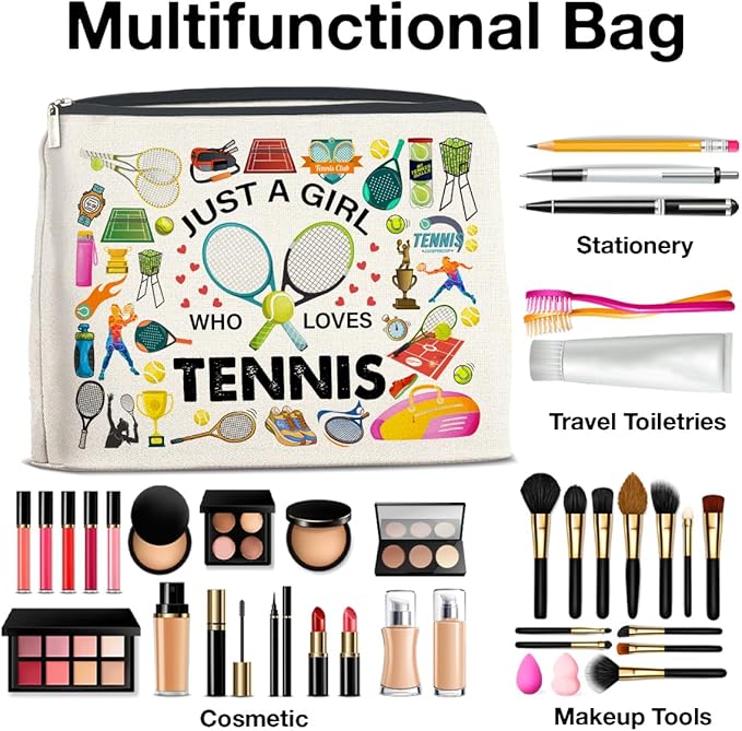 Tennis Gifts Makeup Bag Tennis Lover Gifts for Girls Women Tennis Lover Cosmetic Bag Tennis Team Gifts Just a Girl Who Loves Tennis Zipper Makeup Pouch
