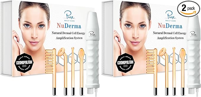 Pure Daily Care NuDerma Handheld Skin Therapy Wand Machine w/Neon – Anti-Aging - Skin Tightening - Wrinkle Reducing - Dark Circles – Clarifying - Hair & Scalp Stimulator (Pack of 2)